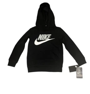 NWT Nike Swoosh Logo Kids Youth Black Sweatshirt Hoodie Unisex Small 4-5 Years - Picture 1 of 8