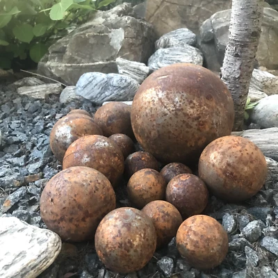 Bola de metal oxidada, decoración oxidada, juego de bolas de metal oxidado grande, esfera de metal, arte de patio Foto 1 de 4