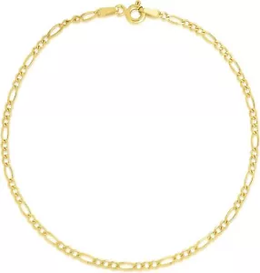 Floreo 14k Yellow Gold 1.3mm Solid Figaro Chain Anklet - 10 Inch - Picture 1 of 5