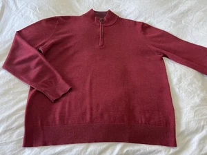 Untuckit | Men’s SZ L | 100% Merino Wool Quarter Zip Sweater Preppy | Red - Picture 1 of 11
