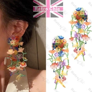 12cm lange GROSSE Kronleuchter BLUME&VINE Perlen OHRRINGE Perlen Vintage Blumen Zara Style - Bild 1 von 5