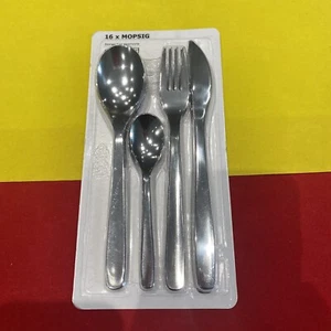 IKEA MOPSIG Cutlery Spoon Fork 16 Piece Dinner Set Stainless Steel Silver Dining - Picture 1 of 5