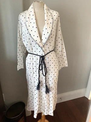 VTG Body Drama Women's Cotton Bathrobe Polka Dots Shawl Neck Tassel Belt & Snaps - Image 1 of 4