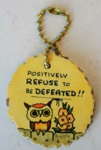 Owl Figurine Positively Refuse To Be Defeated Keychain Hand Painted Ozarks Wood - Picture 1 of 1