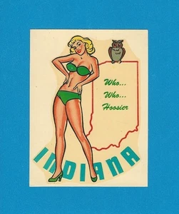 VINTAGE ORIGINAL 1946 SEXY "MISS INDIANA" STATE PINUP GIRL TRAVEL WATER DECAL - Picture 1 of 1