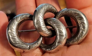 Victorian Sterling Love Knots Etched 2" Pin Hinged C-Clasp 9.4g Unmarked - Picture 1 of 10