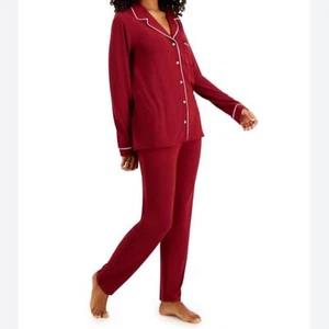 Alfani Ultra-Soft Notch Collar Shirt & Pants Pajama Set Garnet Stone X-Small - Picture 1 of 1