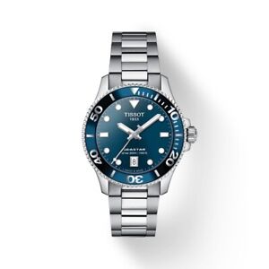 New Tissot Seastar 300m Blue Dial Steel Bracelet Women's Watch T1202101104100