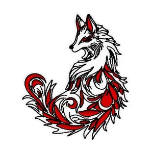 Red & White Fox Japanese Kitsune Embroidered Iron-On Patch – Exclusive Design - Picture 1 of 2