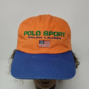 Vintage 90er 2 Ton Polomütze Sport Ralph Lauren Sportsman orange & blau Kappe Riemen - Bild 1 von 12