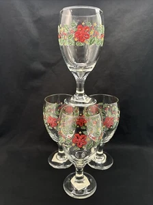 Libbey Navidad Arco Rojo Acebo Estrellas 16 Oz Pedestal Gafas Juego De 4 "NUEVO CON ETIQUETAS" - Imagen 1 de 6