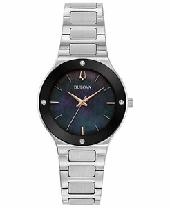 Reloj de vestir para mujer Bulova 96R231 Millennia 4 diamantes tono plateado esfera MOP negra - Imagen 1 de 12