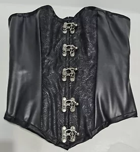 Corsetto Nero Finta In rilievo Pelle Gancio Gotico Steampunk Costume Lacciato - Foto 1 di 10