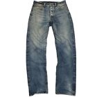 Levis 501 Jeans Mens 33x36 Blue Straight Fit Leg Button Fly Distressed Cotton