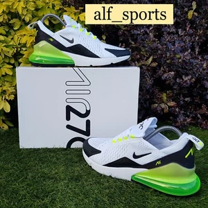 ❤ Scarpe da ginnastica Nike ® Air Max 270 bianche e Volt nuove con etichette e autentiche nel Regno Unito taglia 8 EU 42,5 - Foto 1 di 14