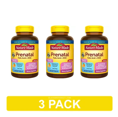 🔥✅ 3pk Nature Made Prenatal Folic Acid Multi + DHA • 90 Day Supply Exp. 2026+ - Image 1 of 4
