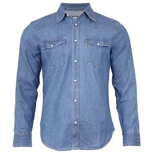 New Men's Traditional Denim Shirt with Flap pocket and Snap button from S-5XL