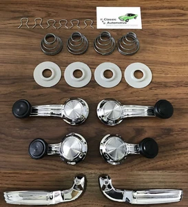 68-72 Black Knob Window Cranks Vent & Door Handles Springs Washer Clips 20pc Set - Picture 1 of 11