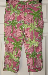 Lilly Pulitzer Pants Girl White Label Pink Elephants 🐘 Print Size 12 - Picture 1 of 4
