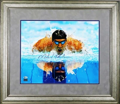 Exhibición fotográfica firmada autografiada por Michael Phelps 16x20 enmarcada Juegos Olímpicos BAS Phelps Foto 1 de 4