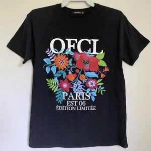 Boohoo Womens T shirt OFCL Paris Black And Floral Size 16 Slim Fit 100% Cotton - Picture 1 of 12