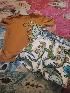 H&M Boys 6/7 soft shorts and tee shirt set Chameleons & cactus summer outfit - Picture 1 of 1