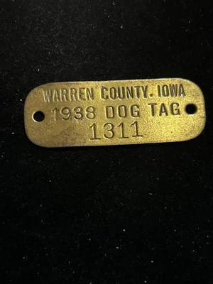 1938 年沃伦县爱荷华州税币狗牌许可证 #1311 — 第 1/2 张图片