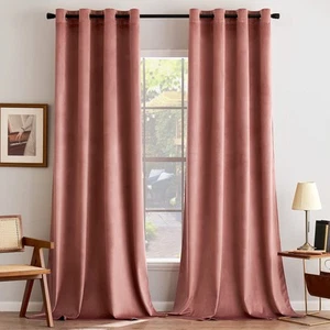 Dusty Rose Pink Velvet Curtains 96 Inches Long Blackout Thermal Insulated Sou... - Picture 1 of 6