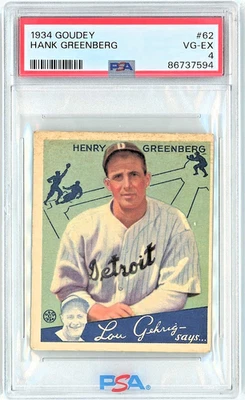 Goudey 1934 - Hank Greenberg #62 - PSA 4 en muy buen estado-excelente Foto 1 de 2