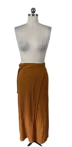 Earthbound Long Wrap Skirt Womens Medium Yellow Ribbed Solid Slit Boho Gypsy - Picture 1 of 10