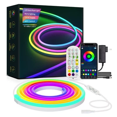 LED Silicone Neon Rope Light 24V RGB 9 8ft IP67 Waterproof Custom Cuttable APP B - Image 1 of 4