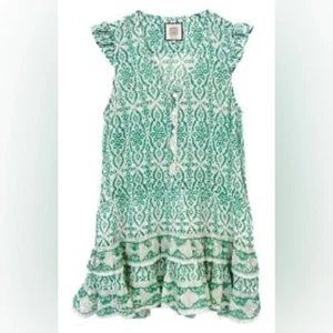 Minivestido encubrimiento de algodón y seda Alicia Bell Vera verde blanco talla mediana - Imagen 1 de 10