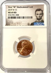 FIRST "W" UNCIRCULATED CENT 2019 W 1C NGC MS 69 RD LINCOLN LABEL - Picture 1 of 9
