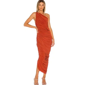 Norma Kamali Diana Ruched One Shoulder Maxi Gown In Blood Orange Women's Sz S - Picture 1 of 5