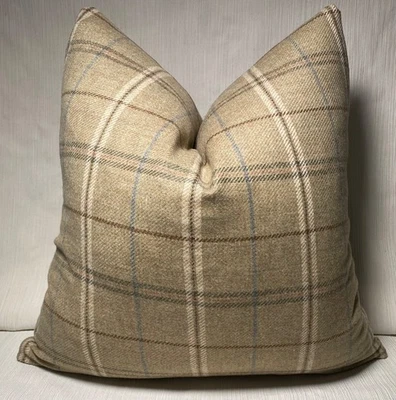 Capa de travesseiro personalizada xadrez lã merino 50% lã merino Mulberry LEE JOFA Islay Sage 20”sq - Imagem 1 de 4