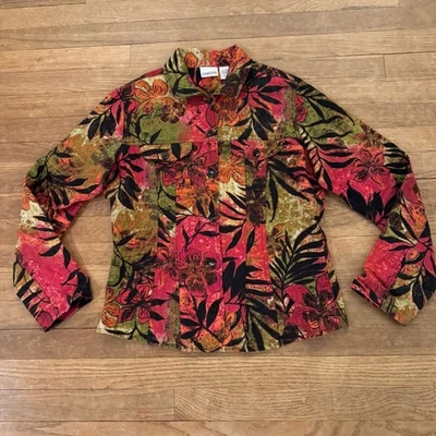 Chico's 100% Lino Naranja Rojo Negro Camisa Abotonada Chaqueta Talla XS b36 Foto 1 de 4