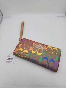 Neu mit Etikett Coach C4537 lange Geldbörse mit umlaufendem Reißverschluss aus charakteristischem Regenbogen-Canvas-Outlet - Bild 1 von 10