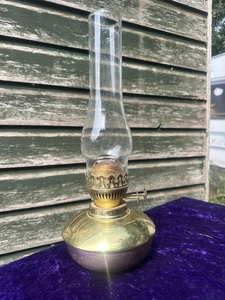 Vintage Duplex Brass Oil Lamp With Glass Shade  - Picture 1 of 9