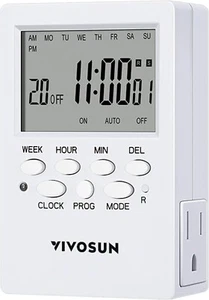 VIVOSUN 7 Day Programmable Digital Timer Dual Outlet Switch w/ Countdown Setting - Picture 1 of 10