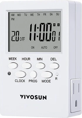 VIVOSUN 7 Day Timer Digital Programmable Electric Timer Dual Outlet Switch