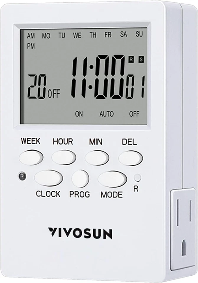VIVOSUN 7 Días Temporizador Digital Programable Temporizador Eléctrico Interruptor de Doble Salida Foto 1 de 4