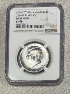 2014 D NGC SP69 SILVER KENNEDY 50C HIGH RELIEF 50TH ANNIVERSARY - Picture 1 of 2