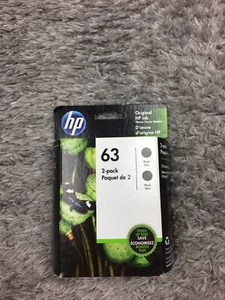 HP 63 (T0A53AN) Black Ink Cartridge - 2 Pack Exp APR 2022 Brand New Sealed - Afbeelding 1 van 8