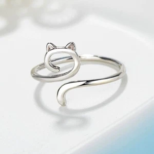 Hollow Cat Adjustable Ring 925 Sterling Silver Women Girl Jewellery Gift New UK - Picture 1 of 4