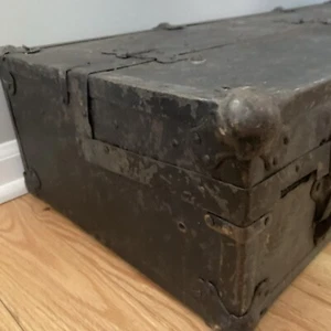 Antique Wood Storage Chest Carpenter's Tool Box Primitive Trunk With Tools - Picture 1 of 24