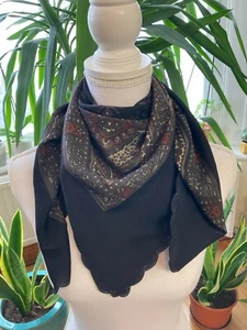 Square vintage black ethnic cotton blend shawl - Picture 1 of 4