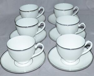 Waterford KILBARRY PLATINUM Set 6 Teacup & Saucer Sets 12-pieces 3" Coffee Cup