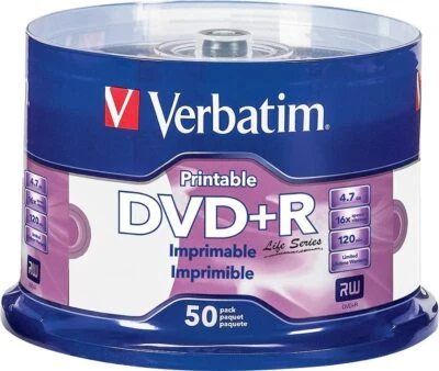 50 VERBATIM Life Series DVD+R 16X 4,7 GB Blanco Inyección de Tinta Imprimible Husillo 98492 Foto 1 de 3