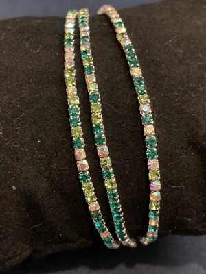 混合绿色和北极光银色水钻弹性网球手链全新带标签 — 第 1/2 张图片