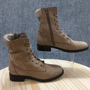 Aldo Combat Boots Womens 8 Kandy Brown Suede Side Zip Lace Up Block Heels - Picture 1 of 17